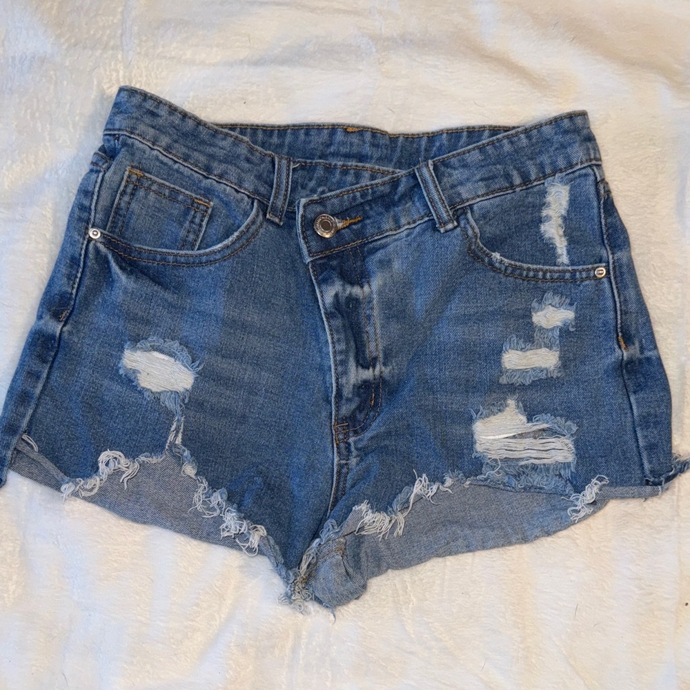 SHEIN Blue Distressed Jean Shorts